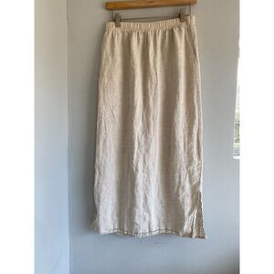 Vintage y2k Aly Wear 100% Linen Soft Oatmeal Maxi skirt with Slit size Large